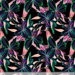 Techno-peach negro  con flores rosa, fucsia, morado y verde 