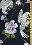 Viscosa estampada con garzas y floral japonés
