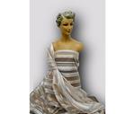 Organza rasada con rayas color blanco y camel