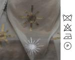 Organza de seda con aplicaciones de soles en  oro y plata