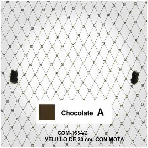 Velo de rejilla  con motas  color chocolate, de 23 cm