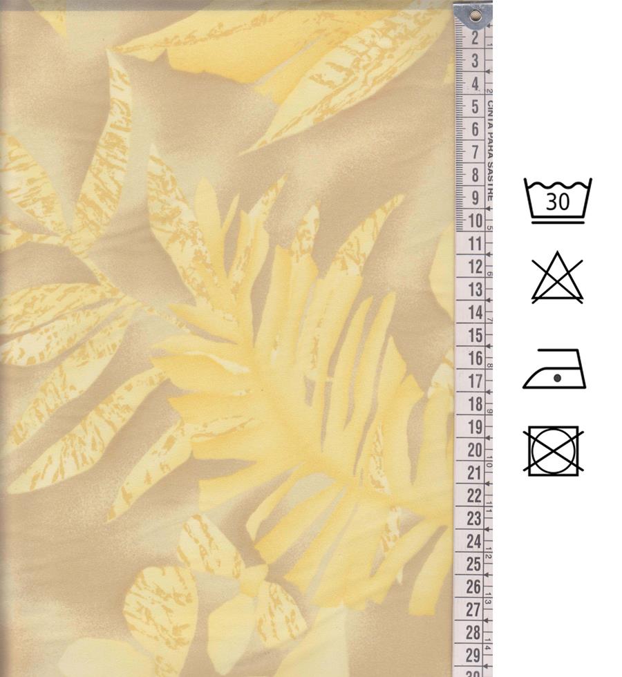 Crepé estampado fondo beige y hojas de palmera vainilla