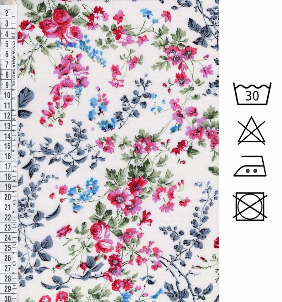 Viscosa blanca con estampación floral multicolor