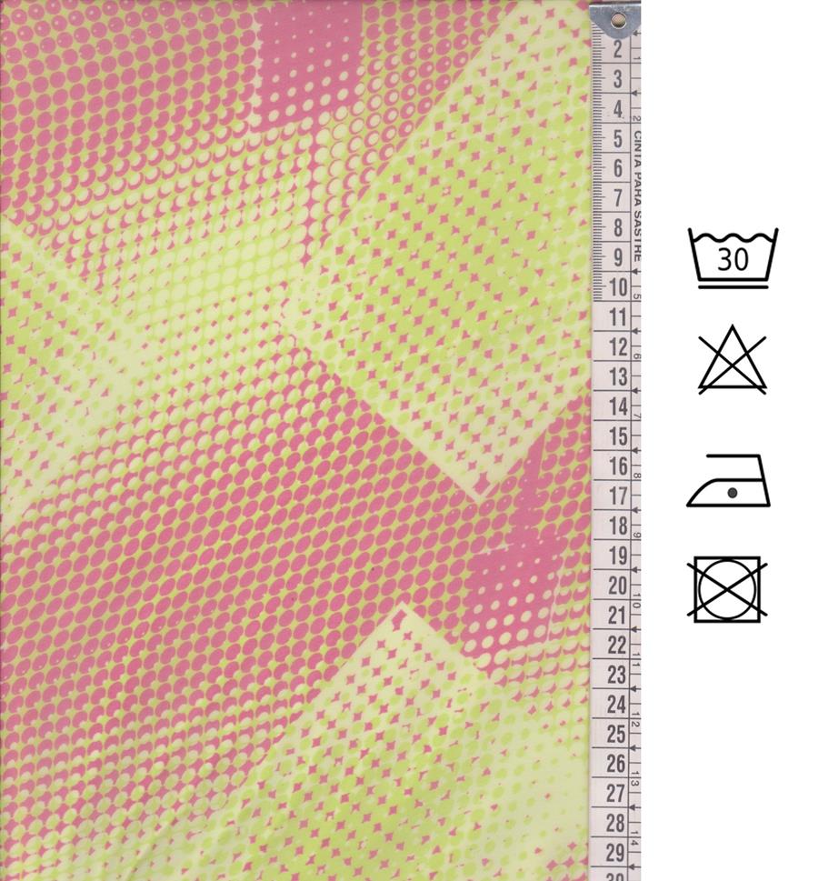 Gasa estampada op-art ygeométrico verde lima y fucsia