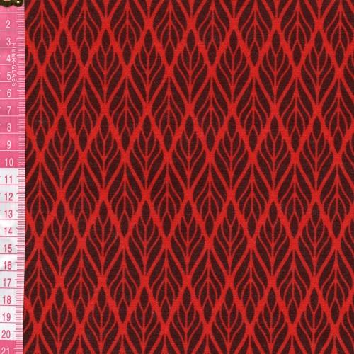 Paño elástico rojo con estampado geométrico  de hojas en negro 