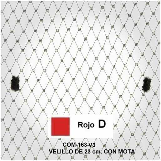 Velo de rejilla  con motas  color rojo, de 23 cm