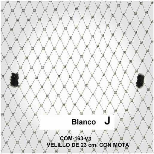 Velo de rejilla  con motas  color blanco, de 23 cm