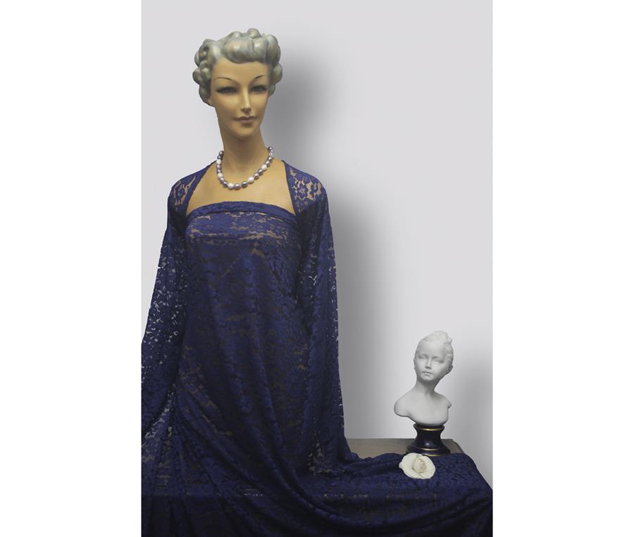 Encaje azul marino sin blonda con motivo floral ornamental