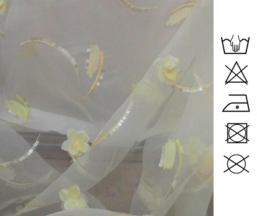 Organza blanco roto con bordado y lentejuelas vainilla