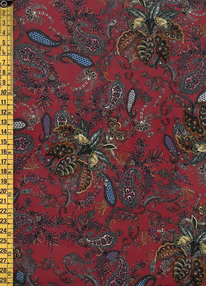 Crepé estampado con fondo granate y Cachemira multicolor