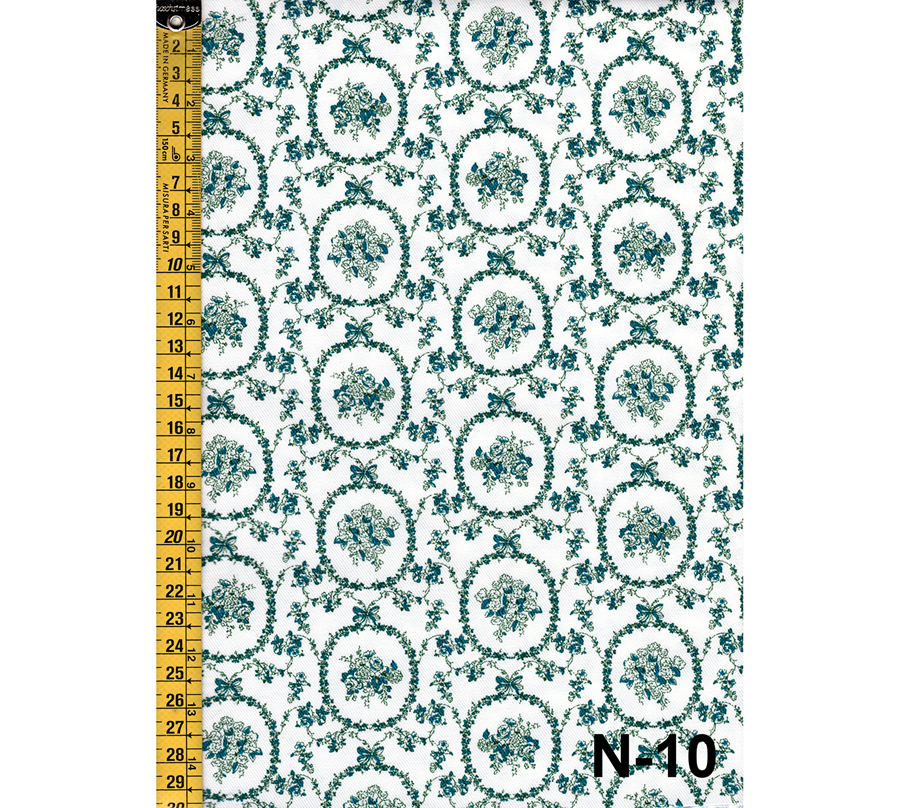 Villela blanca con medallones de flores liberty verde