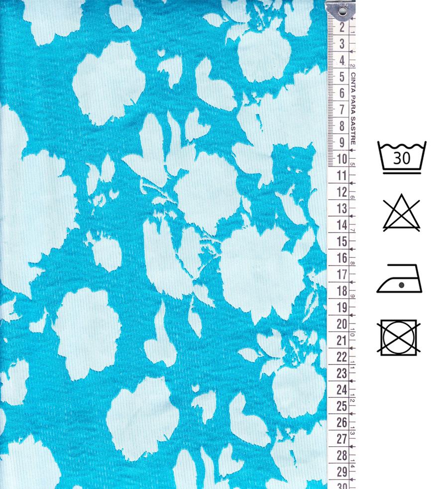 Falla o faya  jacquard estampada con siluetas florales celestes