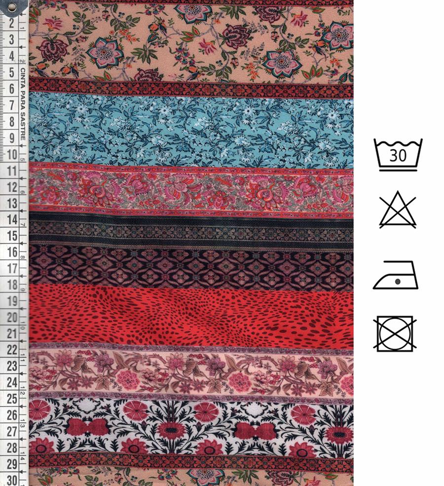 Crepé estampado multicolor con motivos persas 