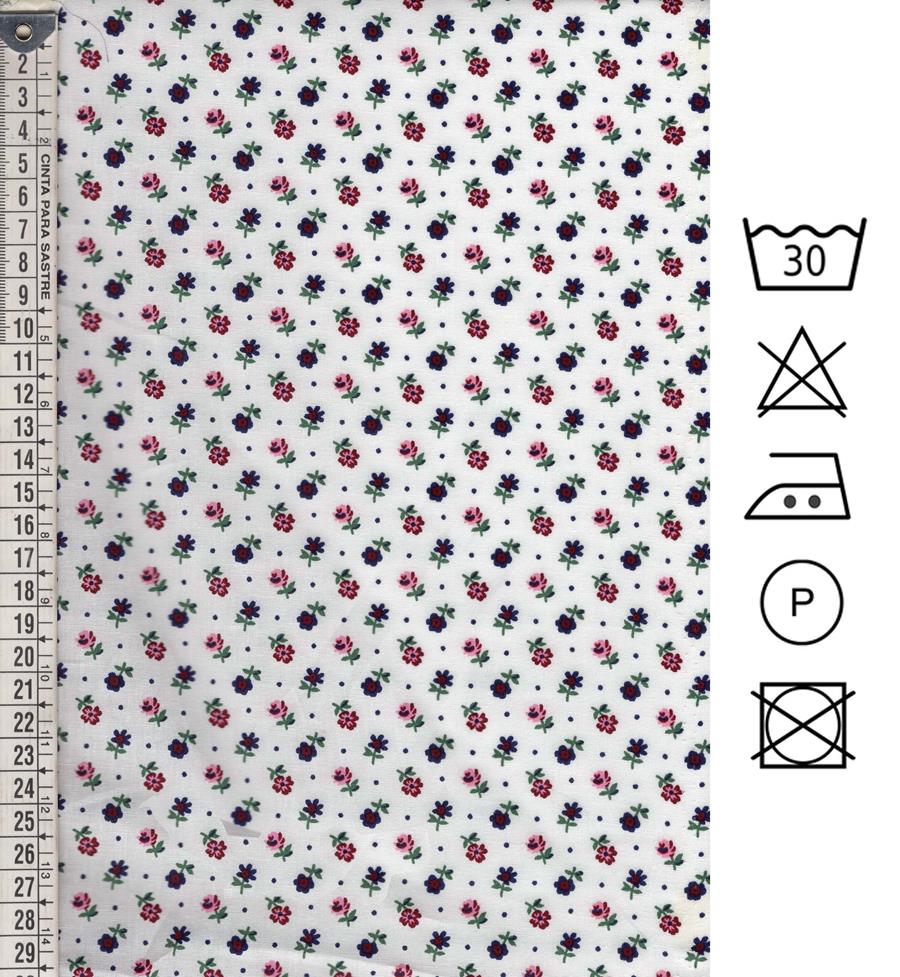 Popelín estampado con florecillas y lunares pequeños