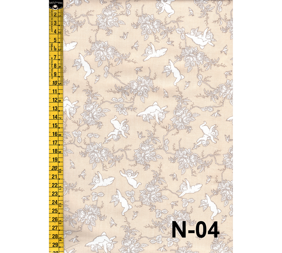 Villela beige con  angelitos y flores color hueso