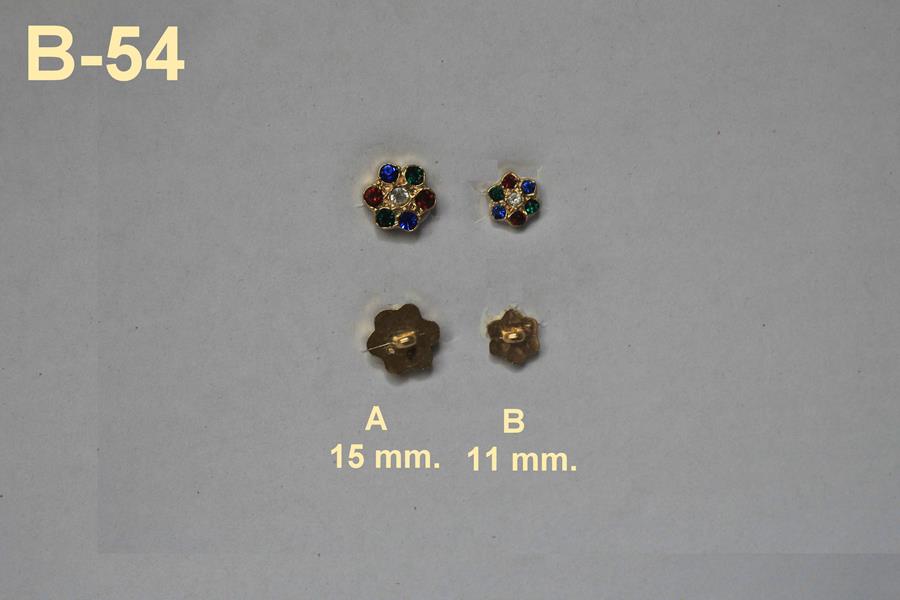 Botón joya lobulado dorado con cristales de colores