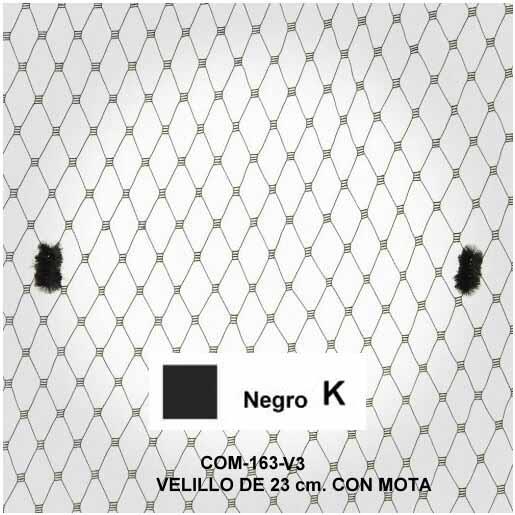 Velo de rejilla  con motas  color negro, de 23 cm.