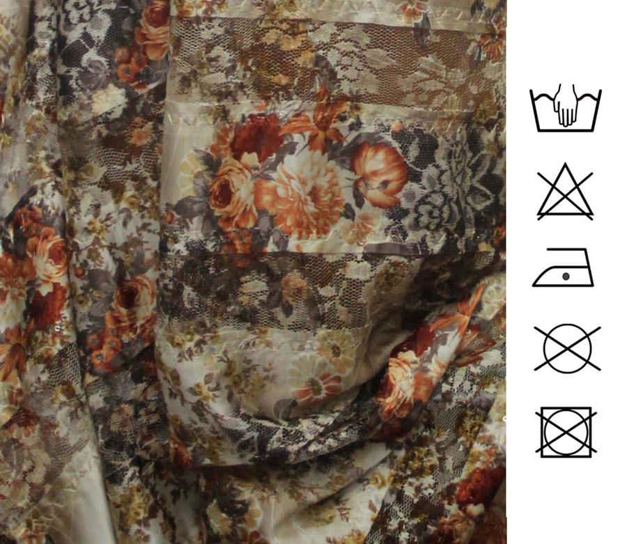 Tejido estampado de encaje y satén con lentejuelas