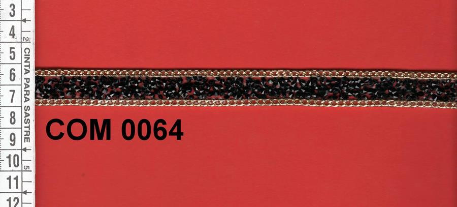 Tira strass negro con cadenas de níquel dorado