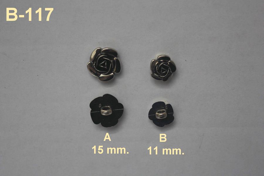 Botón plateado con forma de rosa