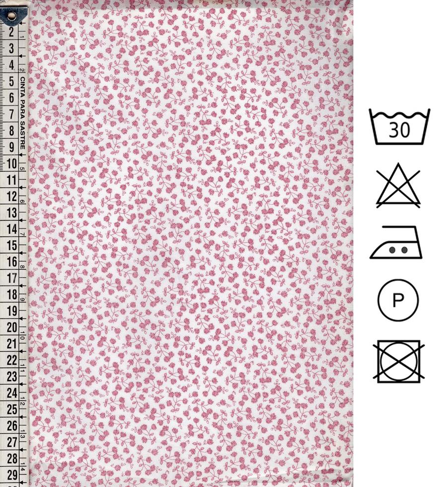 Voilé blanco estampado con florecitas rosa