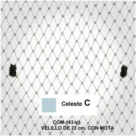 Velo de rejilla  con motas celeste , de 23 cm