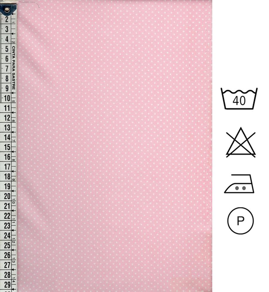 Piqué de canutillo rosa con lunares blancos
