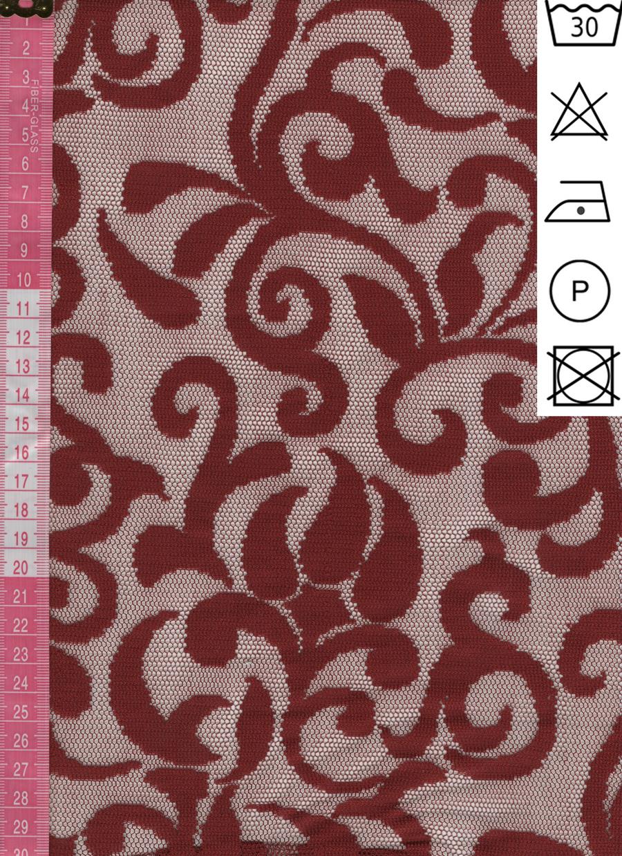 Encaje Burdeos con motivo floral estilizado,  sin blondas