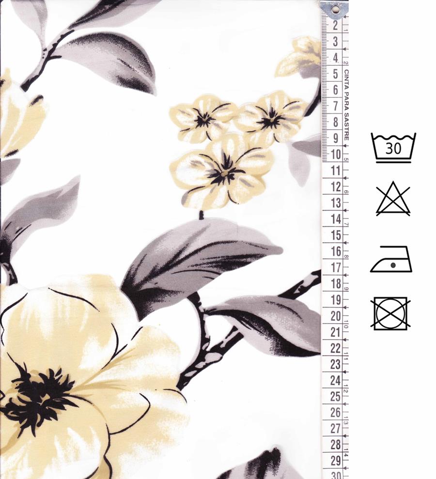 Organza blanca con estampado de flores vainilla
