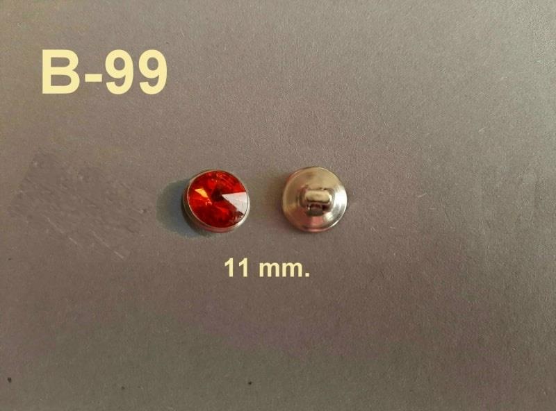 Botón rojo rubí con base metálica  de 11 mm.