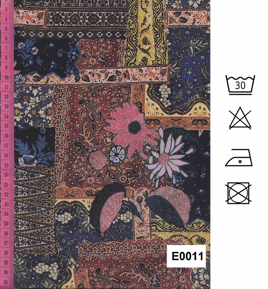 Crepé estampado multicolor con patchwok de motivos persas