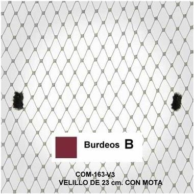 Velo de rejilla con motas Burdeos , de 23 cm  | COM-0163-V3B | Tejidos, telas, complementos, tocados,sombrerería, plumas, tiras, encajes, bordados, botones, moda.