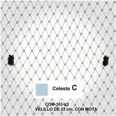Velo de rejilla con motas celeste, de 23 cm  | COM-0163-V3C | Tejidos, telas, complementos, tocados,sombrerería, plumas, tiras, encajes, bordados, botones, moda.