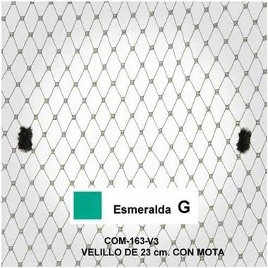 Velo de rejilla con motas verde esmeralda, de 23 cm | COM-0163-V3G | Tejidos, telas, complementos, tocados,sombrerería, plumas, tiras, encajes, bordados, botones, moda.