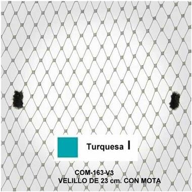 Velo de rejilla con motas turquesa, de 23 cm | COM-0163-V3I | Tejidos, telas, complementos, tocados,sombrerería, plumas, tiras, encajes, bordados, botones, moda.