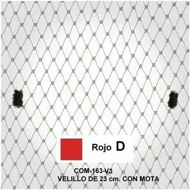 Velo de rejilla con motas rojo, de 23 cm  | COM-0163-V3D | Tejidos, telas, complementos, tocados,sombrerería, plumas, tiras, encajes, bordados, botones, moda.