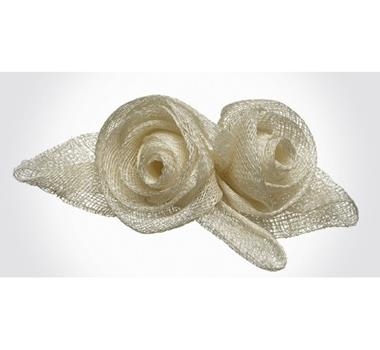 Flor doble de sinamay con hojas | FS001 | Tejidos, telas, complementos, tocados,sombrerería, plumas, tiras, encajes, bordados, botones, moda.