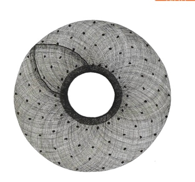 Ala de pamela negra de sinamay  de 45 cm.,con motas | APS-1 | Tejidos, telas, complementos, tocados,sombrerería, plumas, tiras, encajes, bordados, botones, moda.