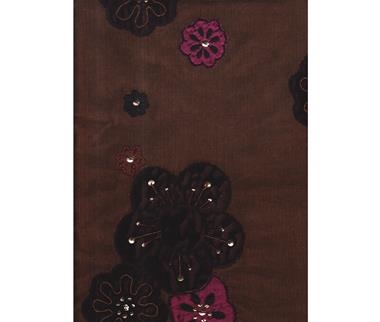 Pieza de pana de algodón marrón con aplicaciones textiles formando flores | 4728 | Tejidos, telas, complementos, tocados,sombrerería, plumas, tiras, encajes, bordados, botones, moda.