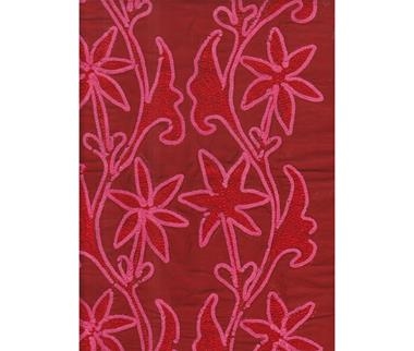 Pieza de tafetán de seda Burdeos bordado con flores en rojo y fucsia | GP-517-1 | Tejidos, telas, complementos, tocados,sombrerería, plumas, tiras, encajes, bordados, botones, moda.