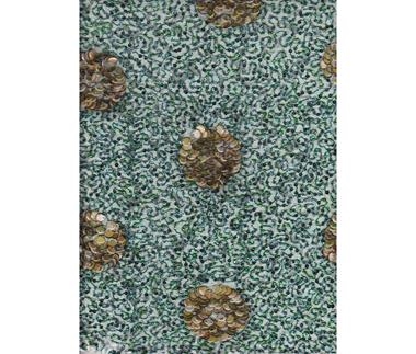 Pieza de encaje  bordado completamente, de forma artesanal, con pedrería y lentejuelas en tonos verdes y marrones. | 7934 | Tejidos, telas, complementos, tocados,sombrerería, plumas, tiras, encajes, bordados, botones, moda.