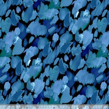 Techno-peach estampado en tonos azules | E0110 | Tejidos, telas, complementos, tocados,sombrerería, plumas, tiras, encajes, bordados, botones, moda.