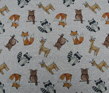 Felpa gris estampada con figuras de animalitos | E0117 | Tejidos, telas, complementos, tocados,sombrerería, plumas, tiras, encajes, bordados, botones, moda.