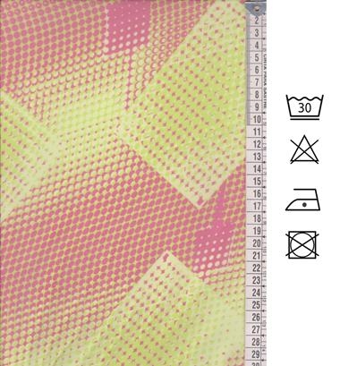 Gasa con estampado óptico y geométrico verde lima y rosa fucsia | E0009 | Tejidos, telas, complementos, tocados,sombrerería, plumas, tiras, encajes, bordados, botones, moda.