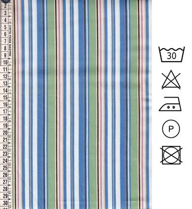 Popelín estampado con rayas verde agua, blanco, marrón, rosa, rosa nude y azul claro de distintos tamaños | E0061 | Tejidos, telas, complementos, tocados,sombrerería, plumas, tiras, encajes, bordados, botones, moda.