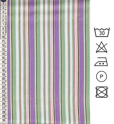 Popelín estampado con rayas verde agua, blanco, marrón, rosa, rosa nude y malva de distintos tamaños | E0062 | Tejidos, telas, complementos, tocados,sombrerería, plumas, tiras, encajes, bordados, botones, moda.