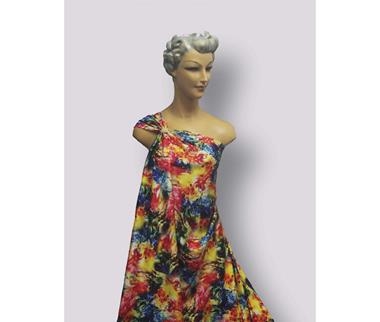 Satén elástico con flores multicolor | E0066 | Tejidos, telas, complementos, tocados,sombrerería, plumas, tiras, encajes, bordados, botones, moda.