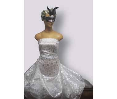 Organza blanca estampada con motivo de cristales de hielo | E0086 | Tejidos, telas, complementos, tocados,sombrerería, plumas, tiras, encajes, bordados, botones, moda.