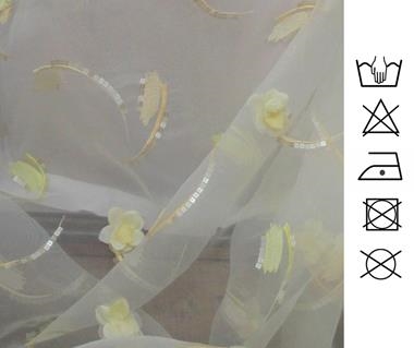 Organza blanco roto bordada y con lentejuelas vainilla | LENT-017 | Tejidos, telas, complementos, tocados,sombrerería, plumas, tiras, encajes, bordados, botones, moda.