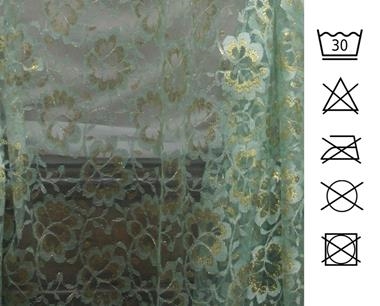 Encaje verde agua bordado en oro con blondas protegidas y recortables | ENC-024 | Tejidos, telas, complementos, tocados,sombrerería, plumas, tiras, encajes, bordados, botones, moda.